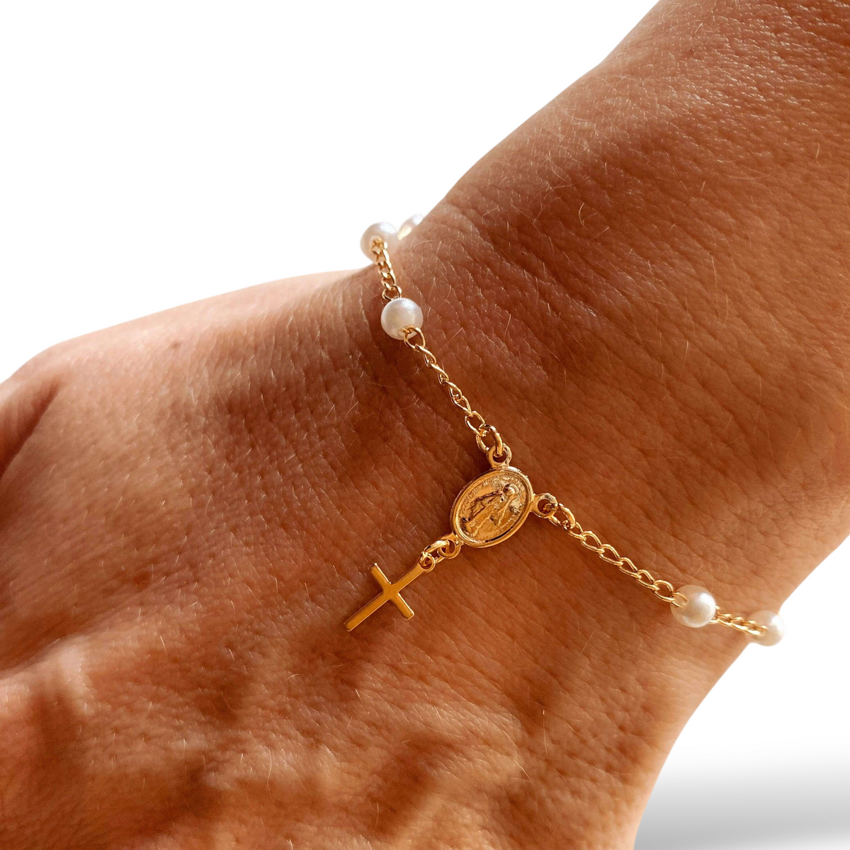 Pearl Rosary Bracelet in 18K gold-filled, view 2