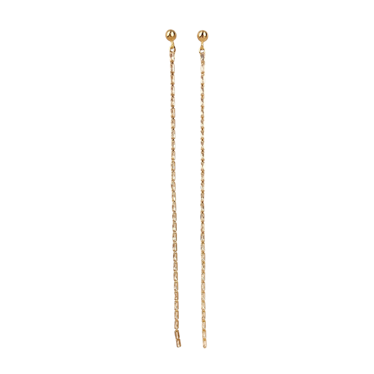 101mm Baguette CZ Chain Drop 18k Gold Filled Earrings