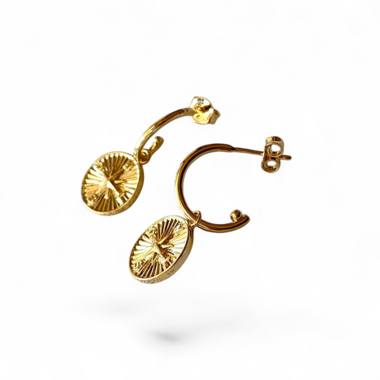 Compass Charm 10mm 18K Gold Filled Open Hoop Earrings