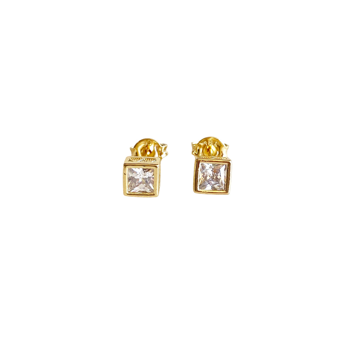 Square CZ Frame 5mm Stud Earrings in 18K gold-filled, view 2