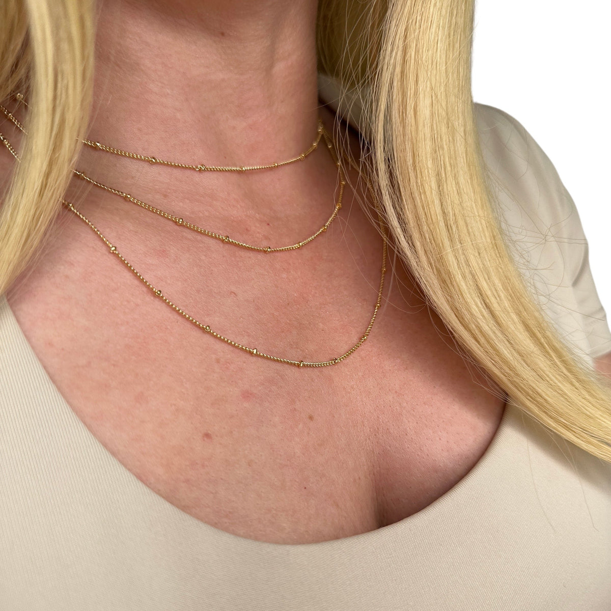 Satellite Link Chain 1mm Necklace in 18K gold-filled, view 6