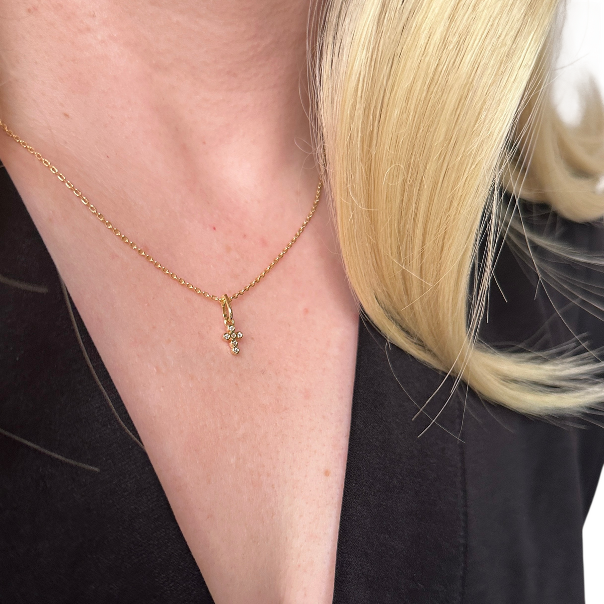 Cross Bezel CZ 15mm Pendant in 18K gold-filled, view 4