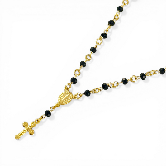 Fashion Rosary with Black Beads 18K Gold Filled Necklace