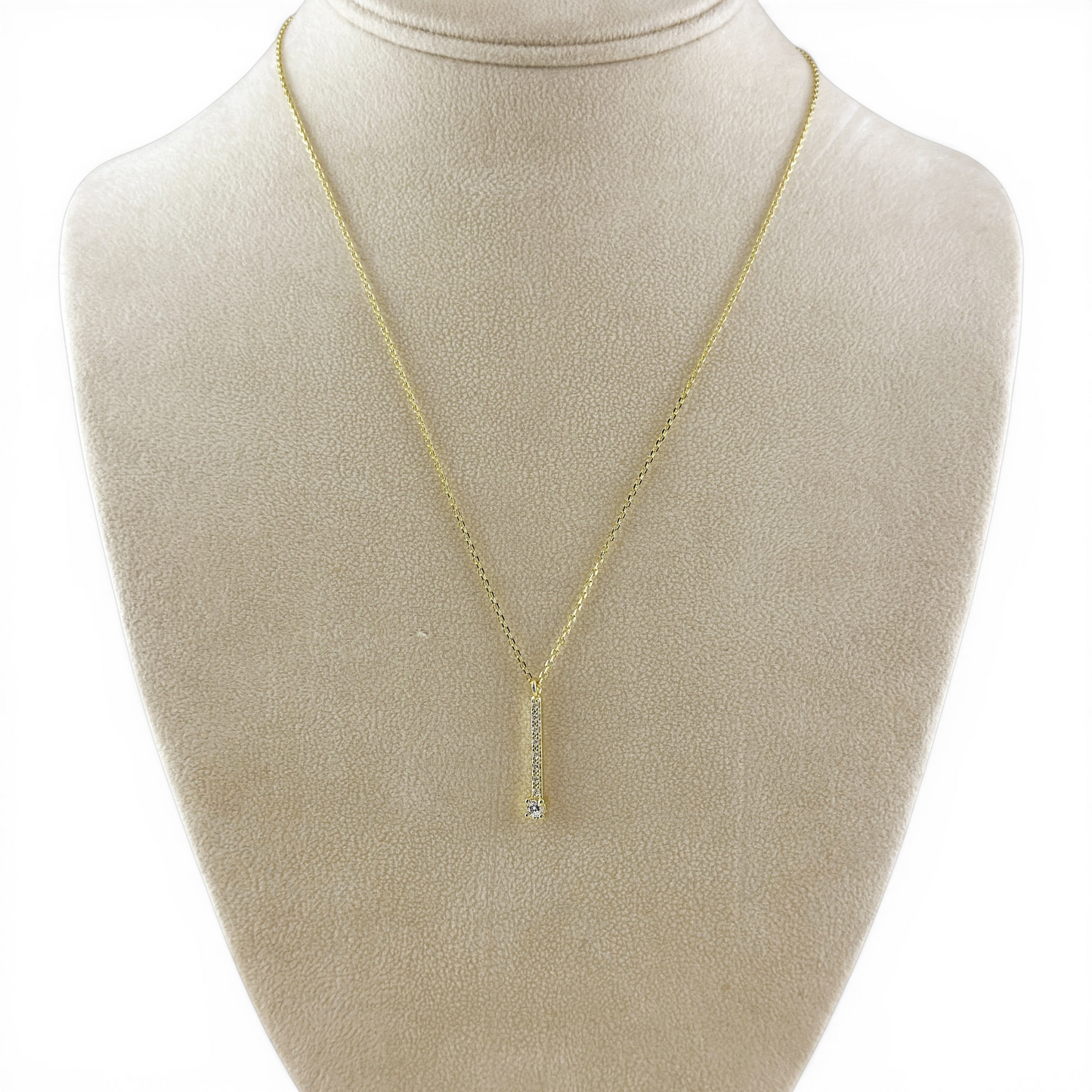 Pavé CZ Bar with Solitaire 18K Gold Filled Necklace