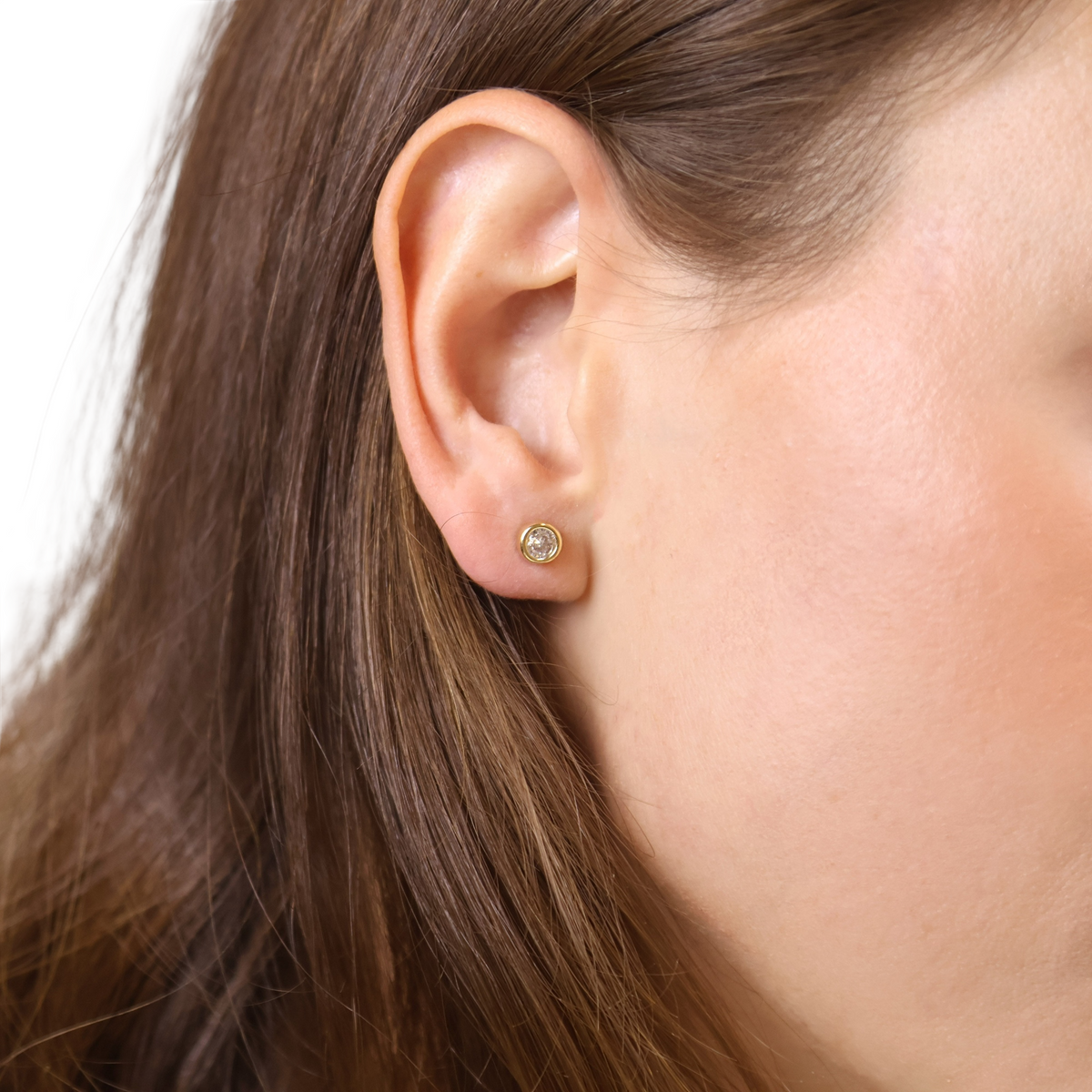 Round Bezel CZ 5mm Stud Earrings in 18K gold-filled, view 5