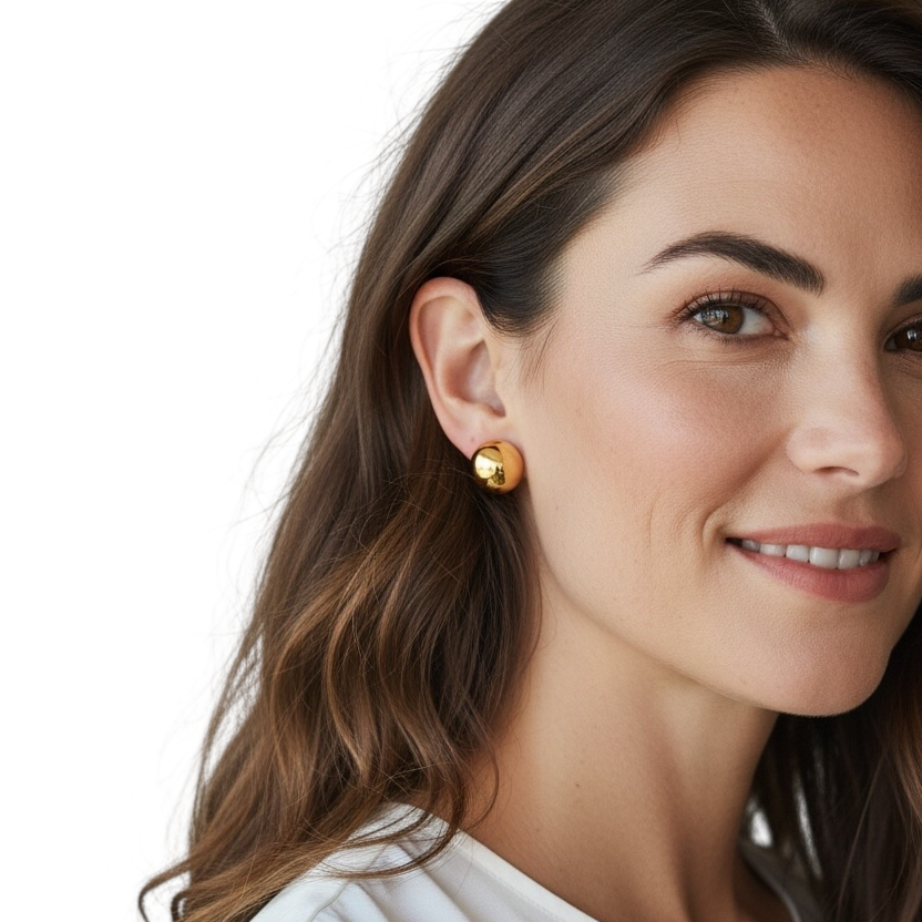 Ball 12mm Stud Earrings in 18K gold-filled, view 3