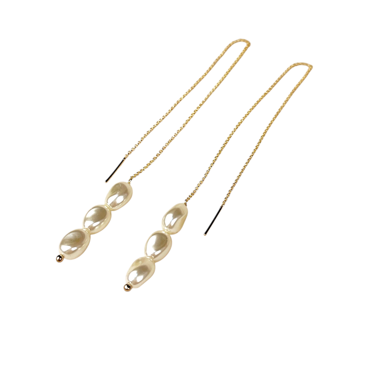 Baroque Pearl 90mm Thread Earrings in 18K gold-filled, view 4