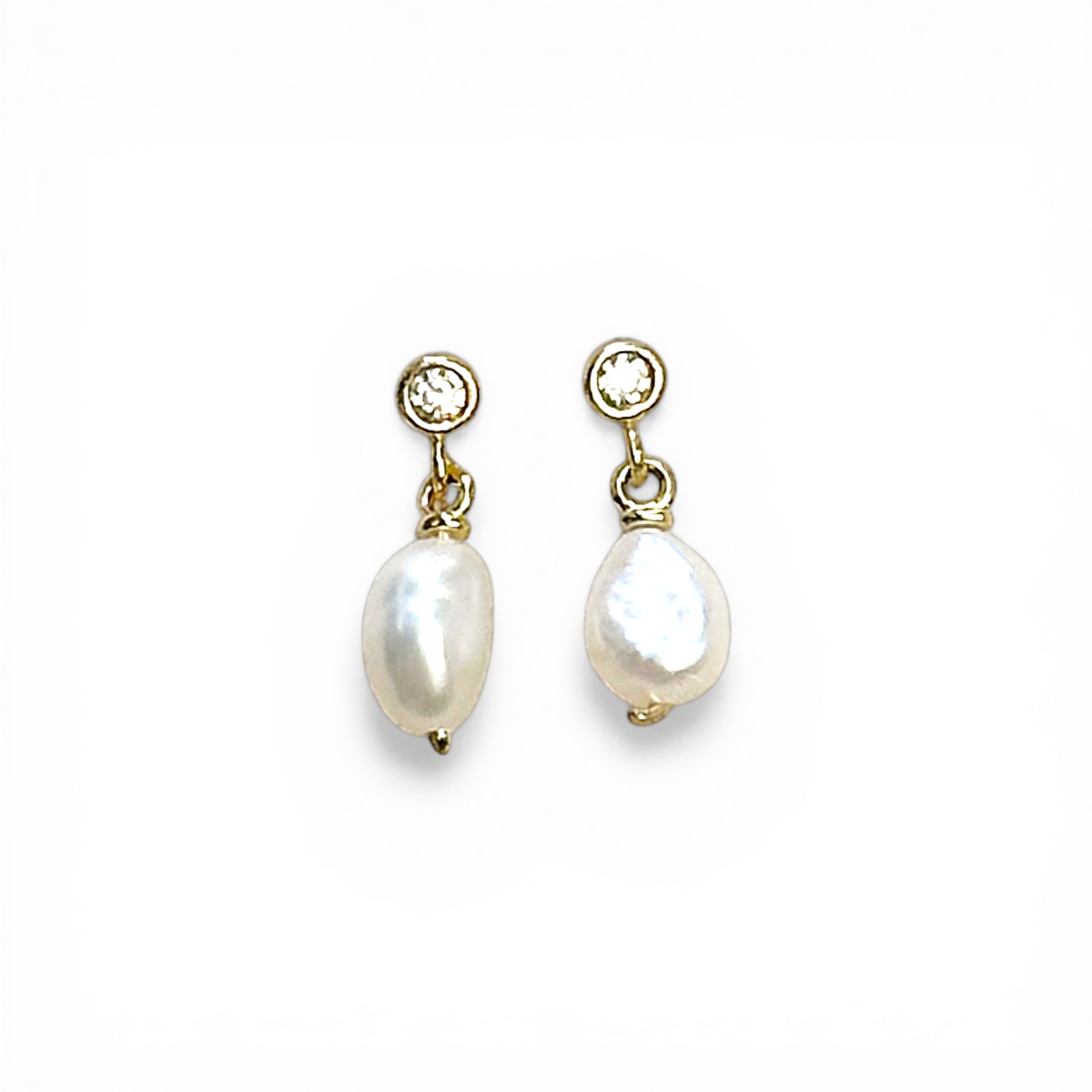 Freshwater Baroque Pearl Drop CZ 15mm Earrings in 18K gold-filled