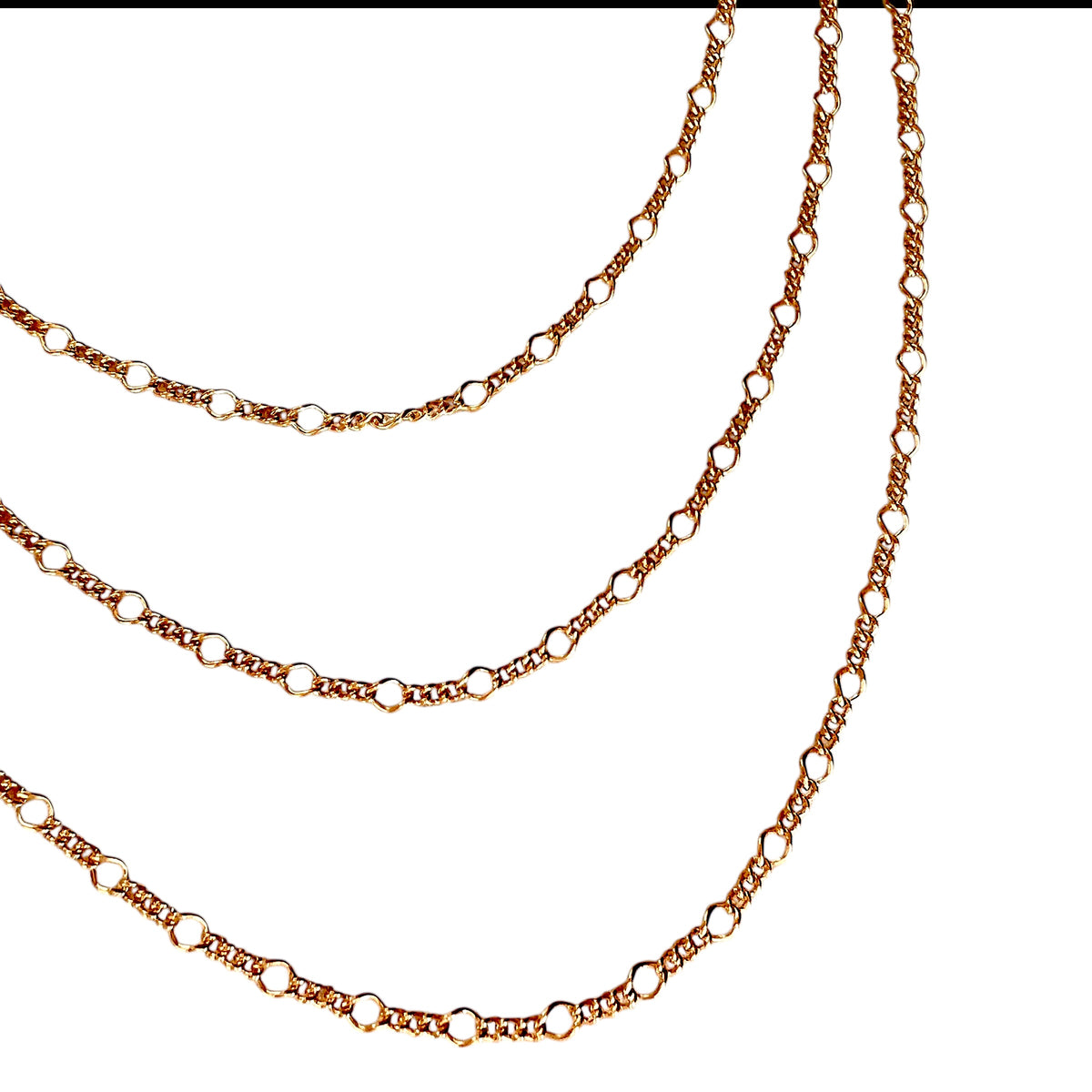 Rounded Figaro Link Chain Necklace in 18K gold-filled, view 3
