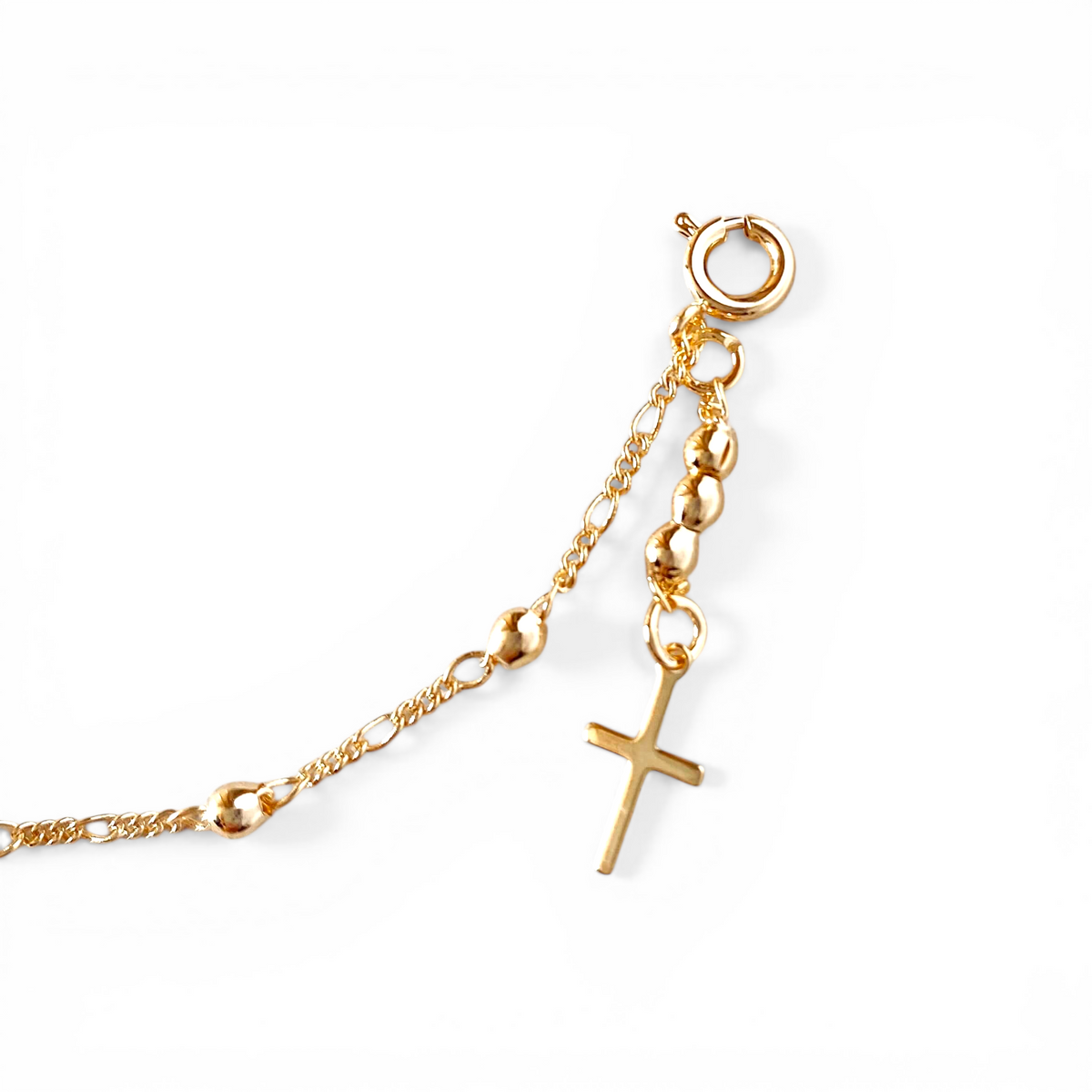 Cross Charm Beaded Bracelet in 18K gold-filled, view 2