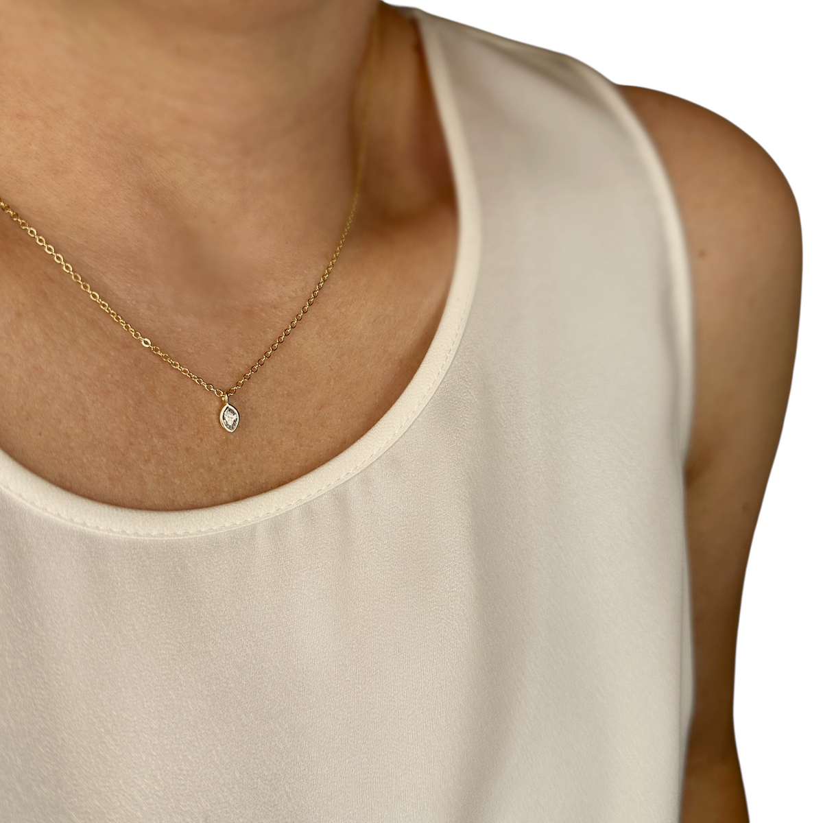 Marquise Bezel CZ 6mm Necklace in 18K gold-filled, view 5