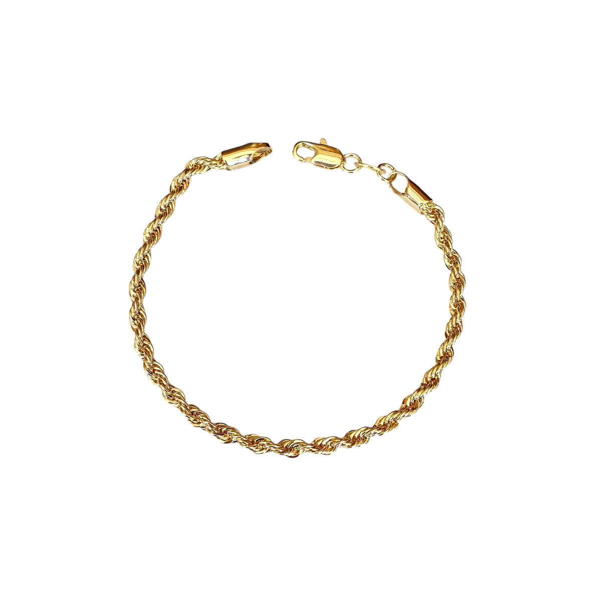Rope chain 3mm bracelet in 18K gold-filled with lobster clasp