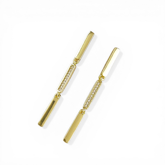 50mm Triple Bar Pavé CZ Drop 18K Gold Filled Earrings
