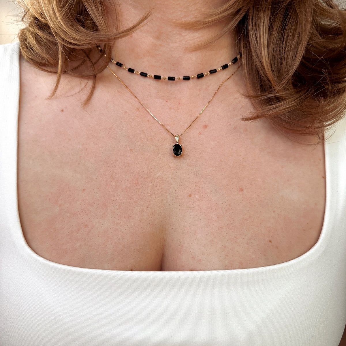 Oval Black CZ 7mm Pendant in 18K gold-filled, view 3