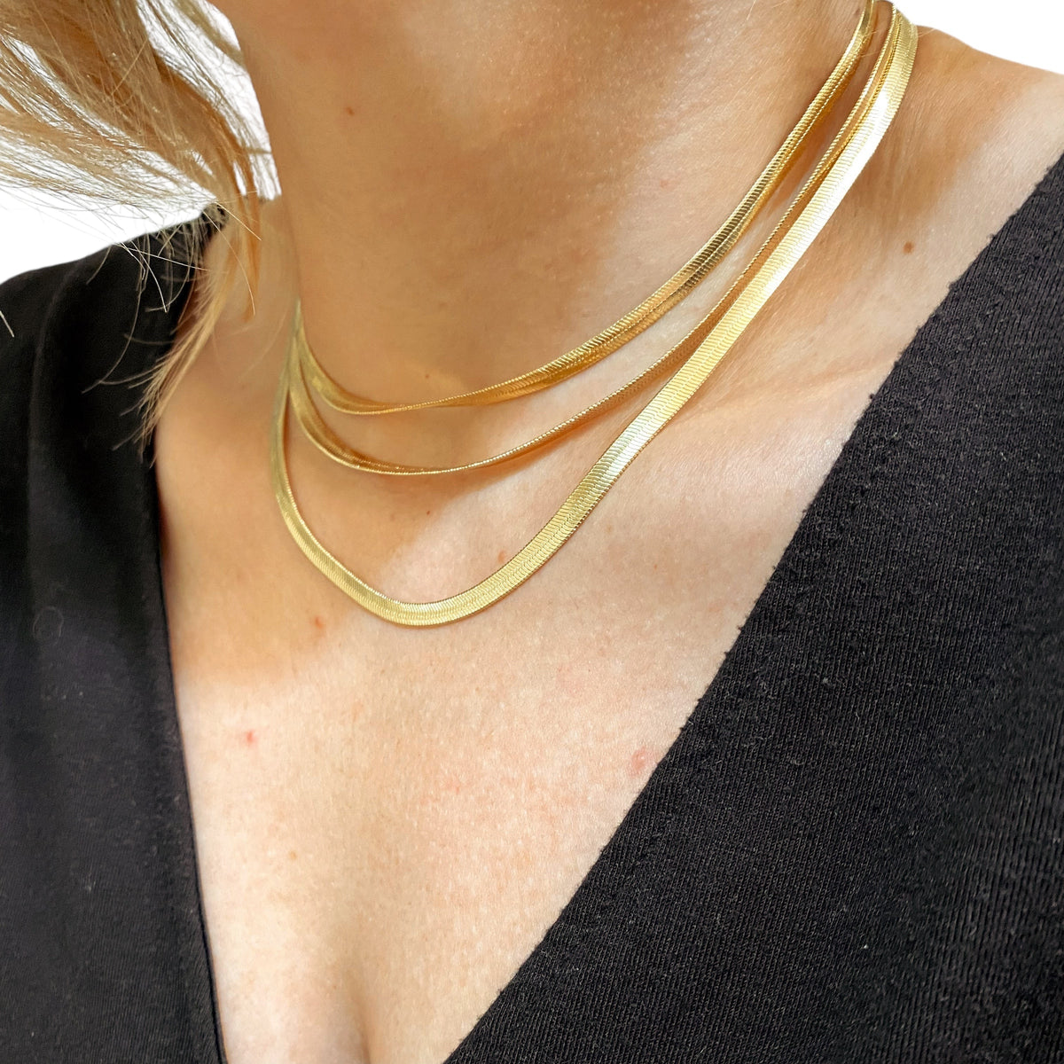 Herringbone Chain 4mm Necklace in 18K gold-filled, view 5