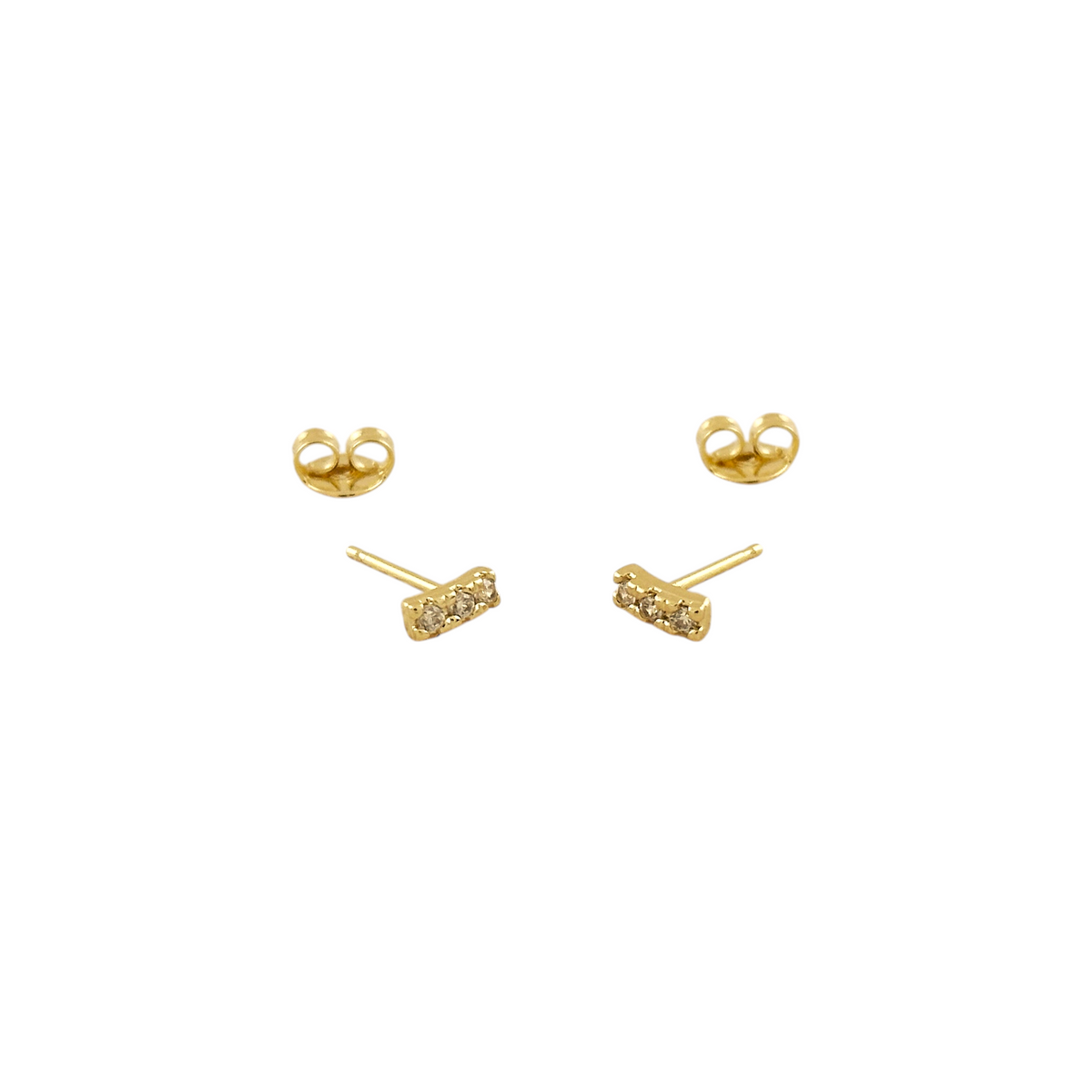 Three Stone CZ Bar 6mm Stud Earrings in 18K gold-filled