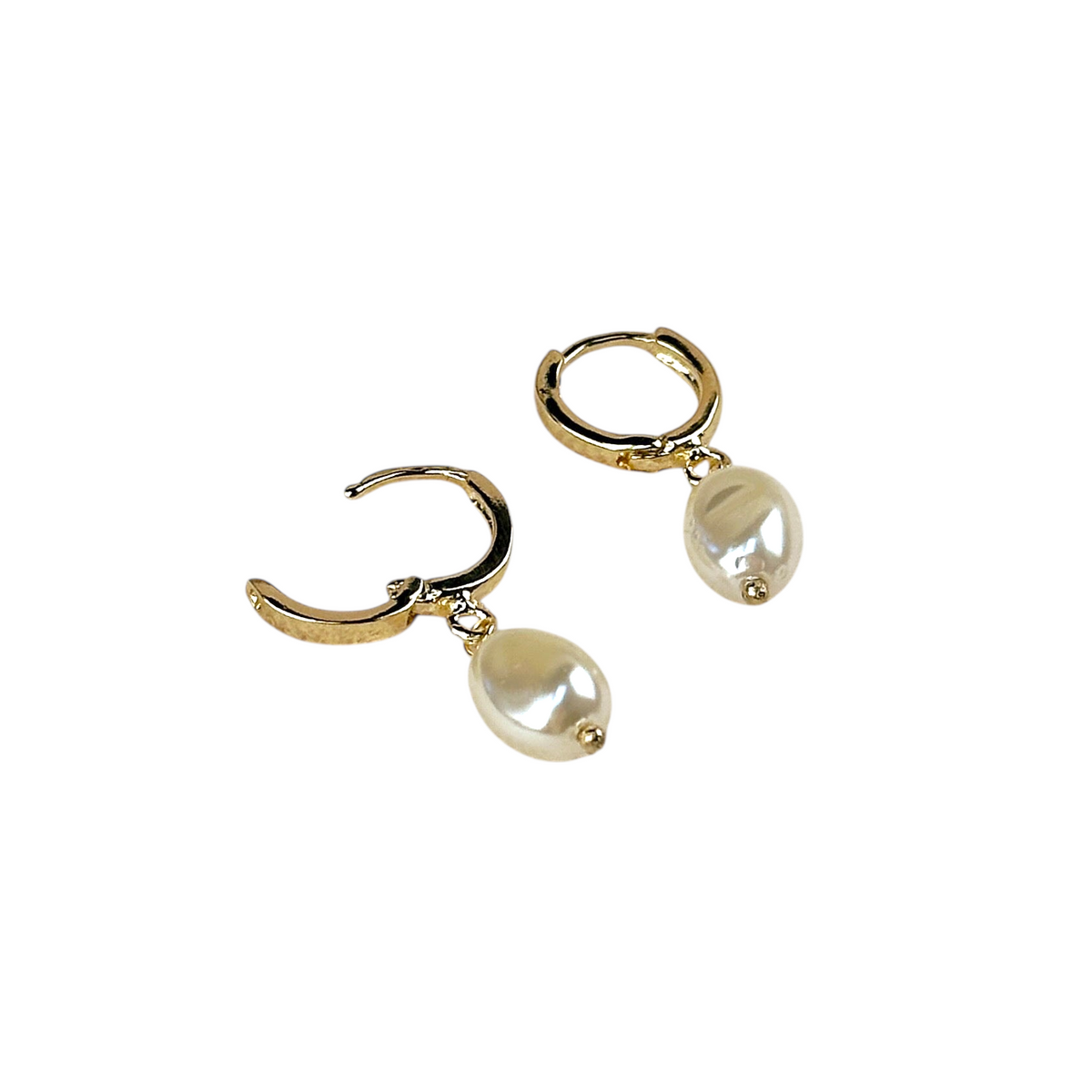 Baroque Pearl Drop 18mm Hoop Earrings in 18K gold-filled, view 4