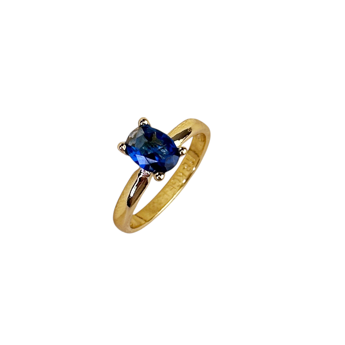 Solitaire Royal Blue CZ Ring in 18K gold-filled, view 2