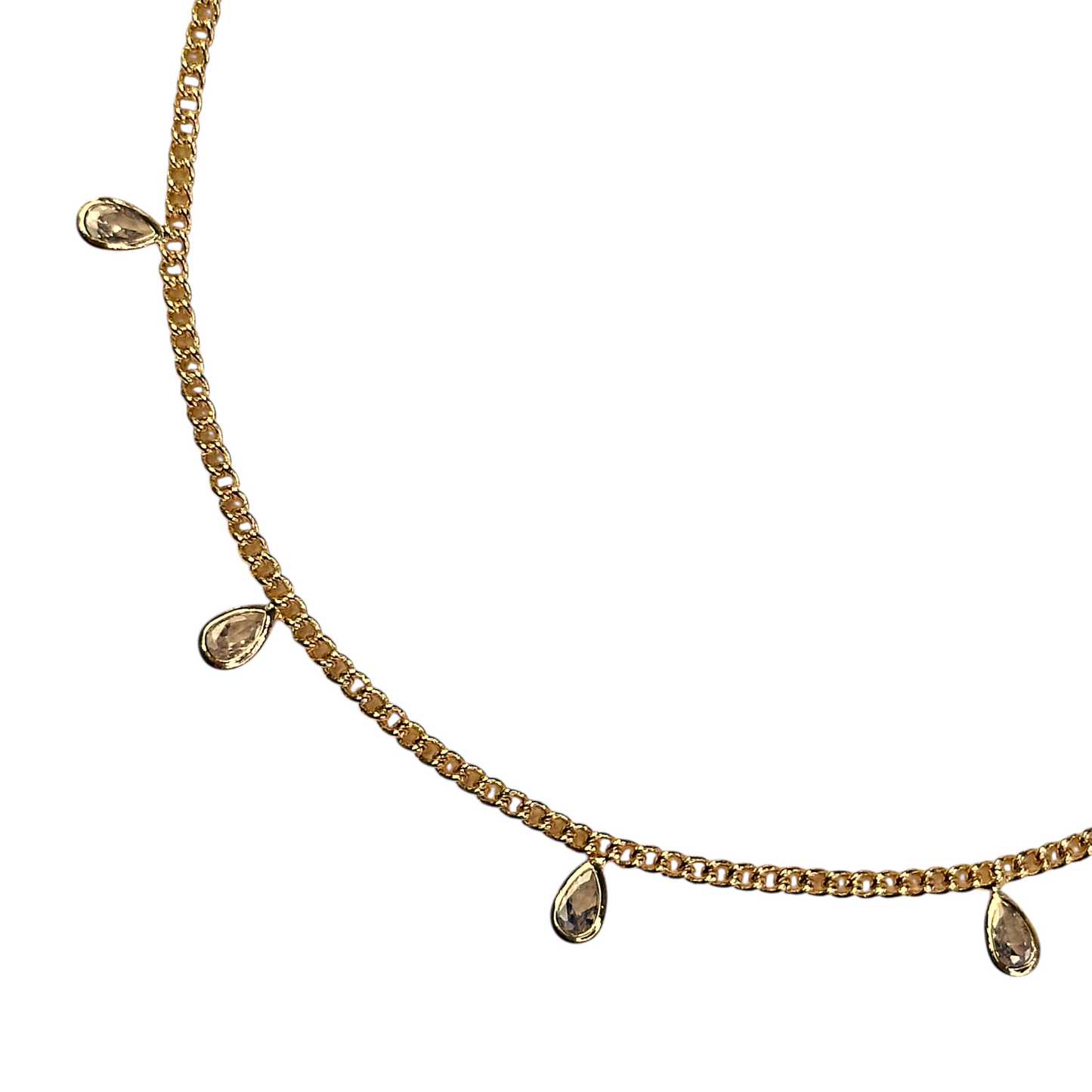 2mm Curb Chain CZ Drops 18k Gold Filled Anklet