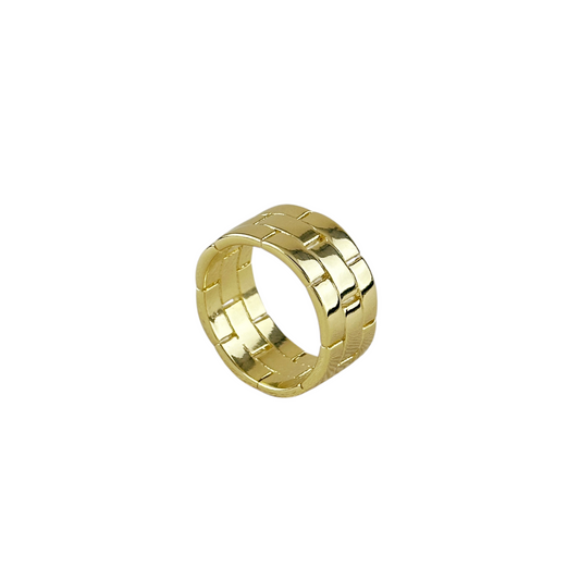 9mm Brick Link Band 18K Gold Filled Ring