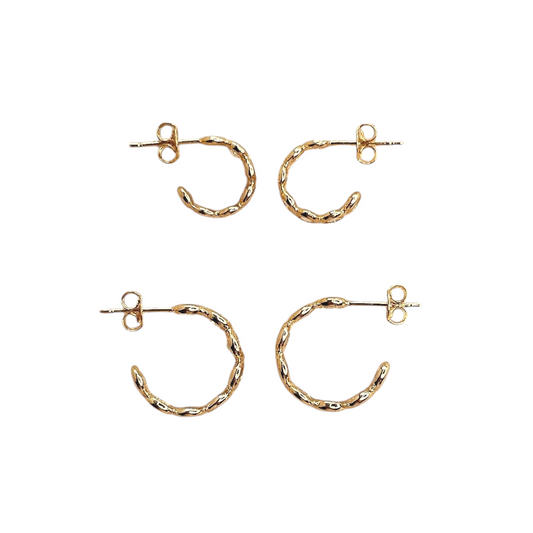 Bezel CZ Open Hoop 18K Gold Filled Earrings