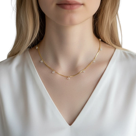 Box Chain Dangling CZ 18K Gold Filled Necklace