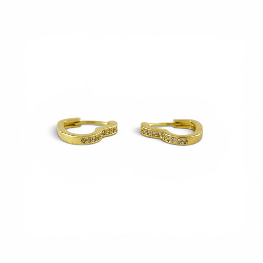 Heart Polished and CZ Huggie 15mm 18K Gold Filled Hoop Earrings