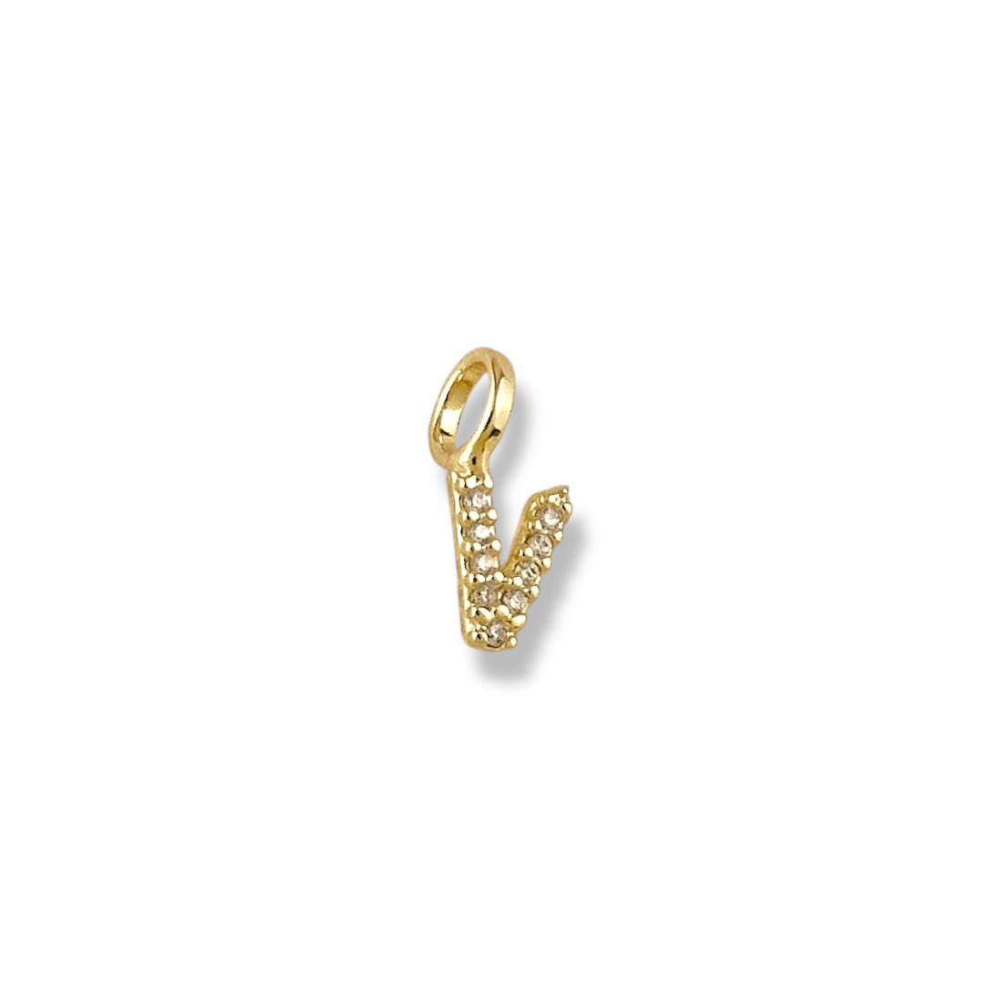 Letter V pavé CZ initial charm, 12mm, 18K gold-filled