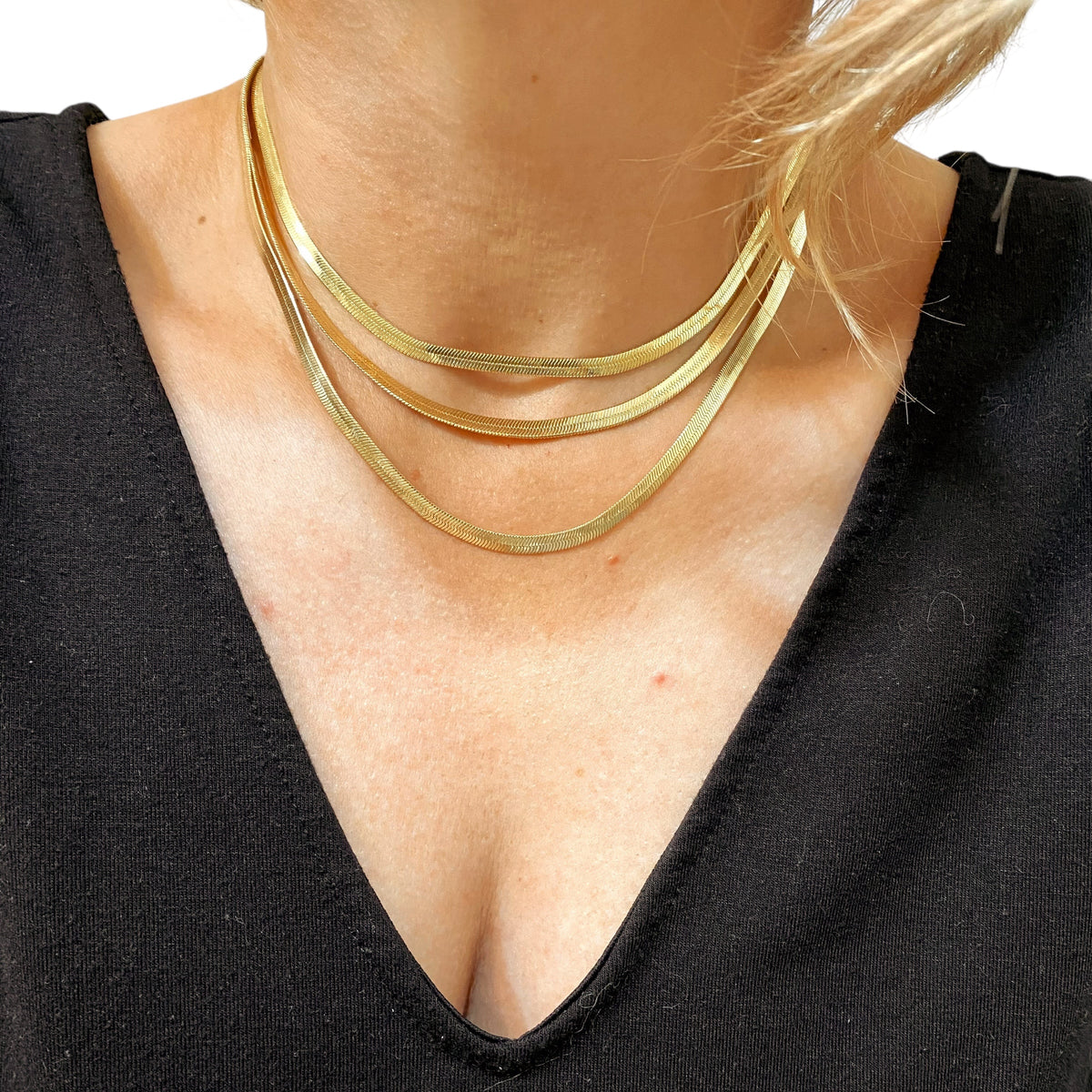 Herringbone Chain 4mm Necklace in 18K gold-filled, view 2