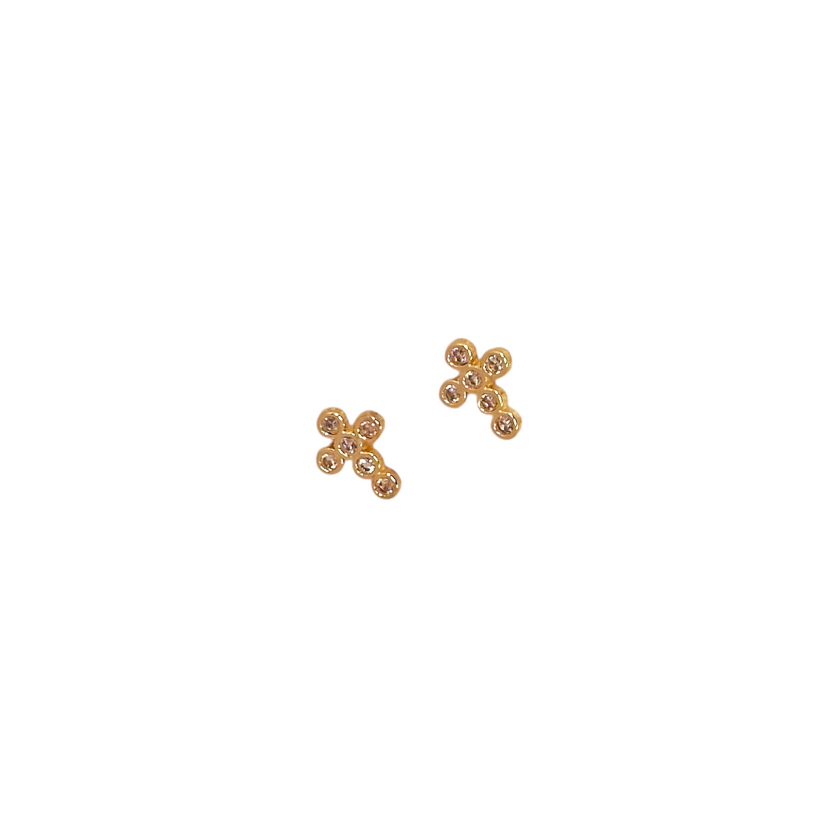 Cross Bezel CZ 7mm Stud Earrings in 18K gold-filled, view 4