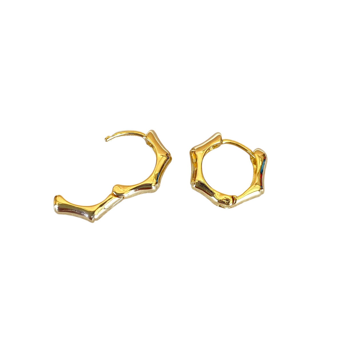 Bamboo Huggie 13mm Hoop Earrings in 18K gold-filled, view 6