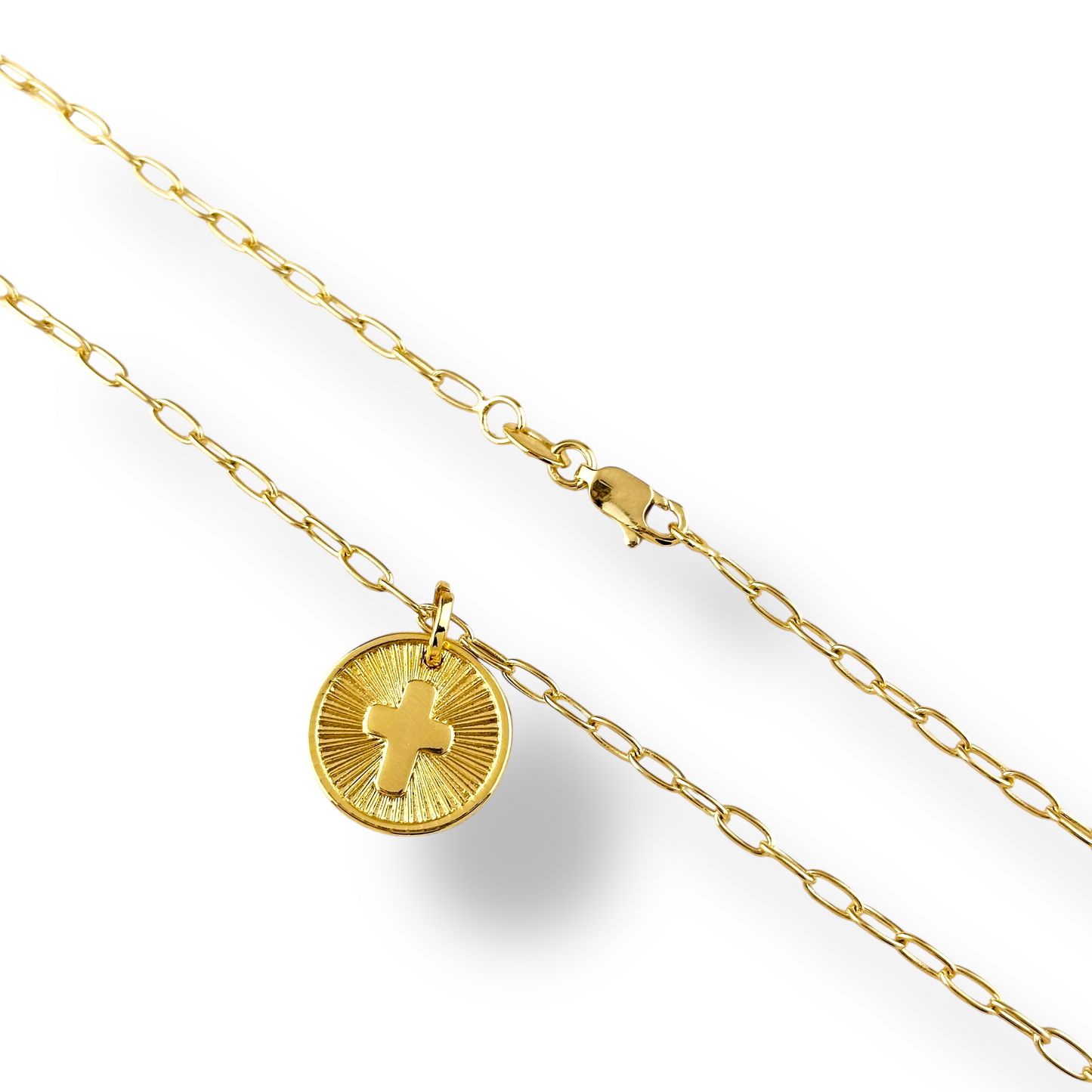 Sunburst Cross Medallion 18k Gold Filled Necklace