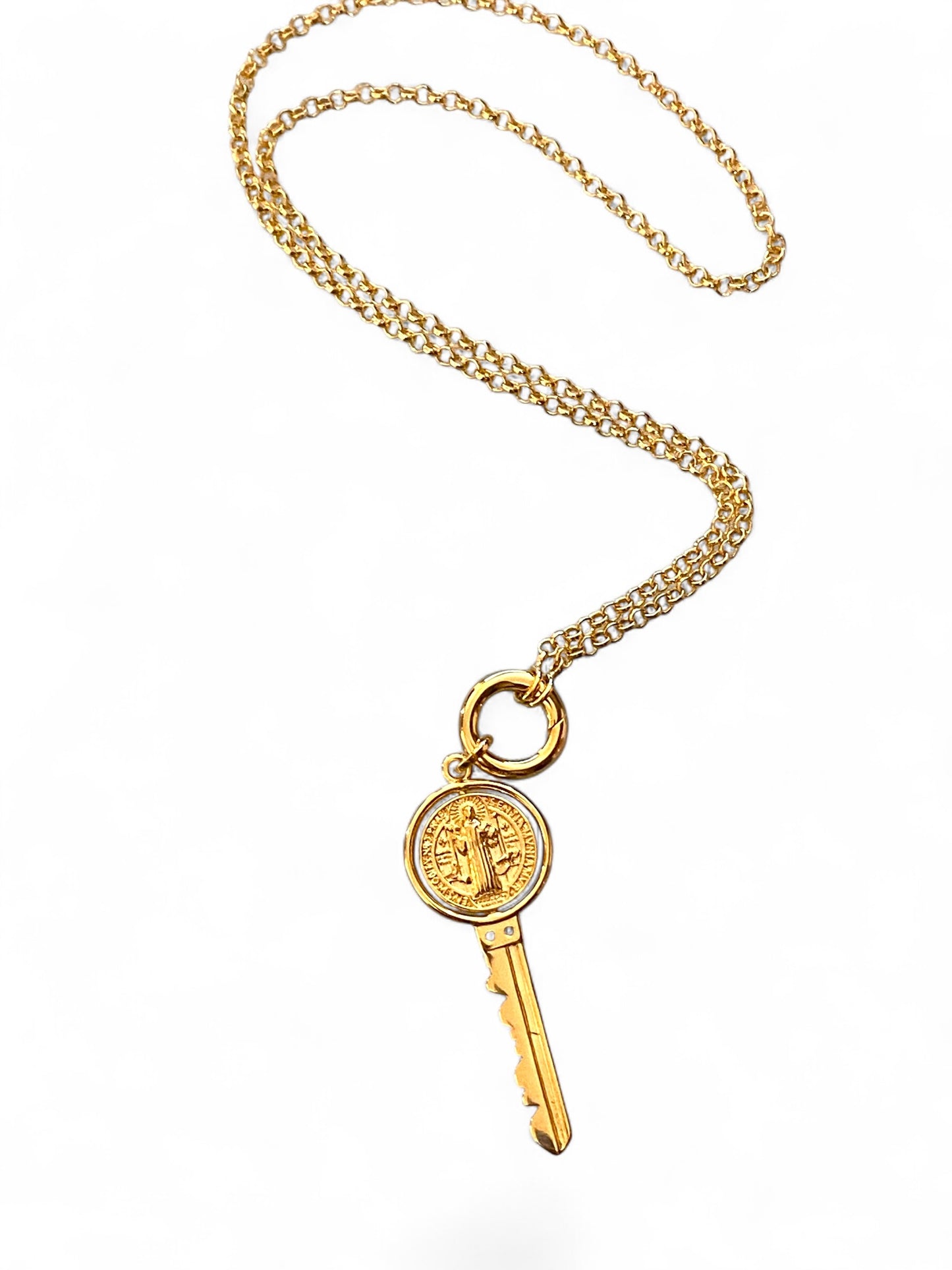 Saint Benedict Swivel Medal Key 51mm 18K Gold Filled Pendant