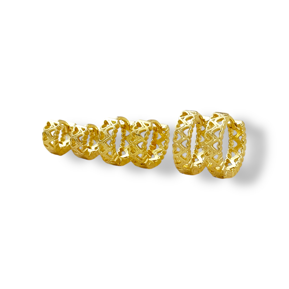 Twin Hearts Huggie Hoop Earrings in 18K gold-filled, view 7