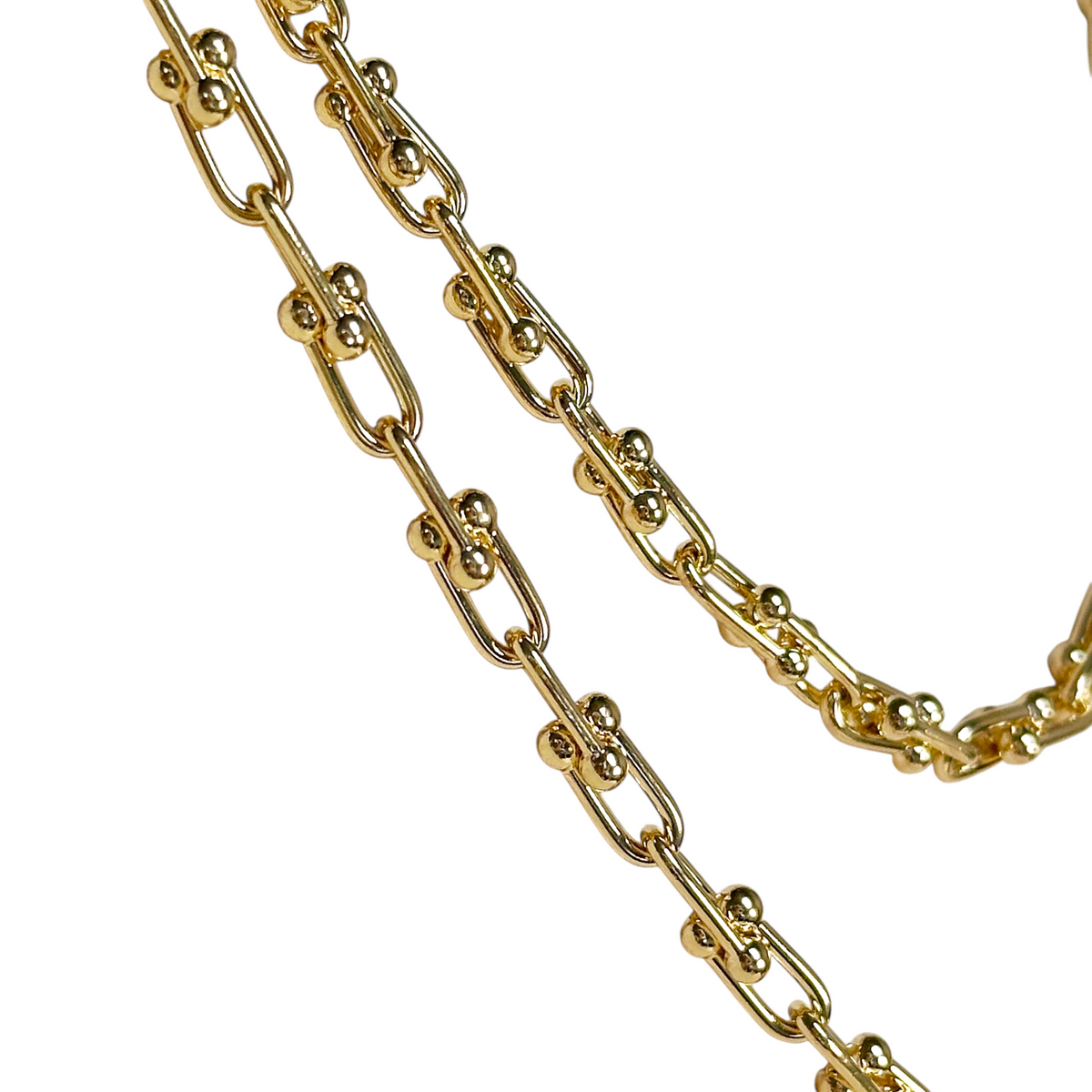 Graduated Ball Detail Link Chain Necklace in 18K gold-filled, view 6