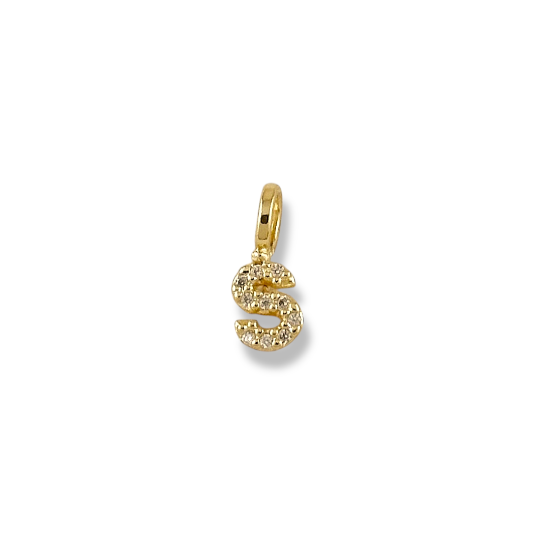 Letter S pavé CZ initial charm, 12mm, 18K gold-filled