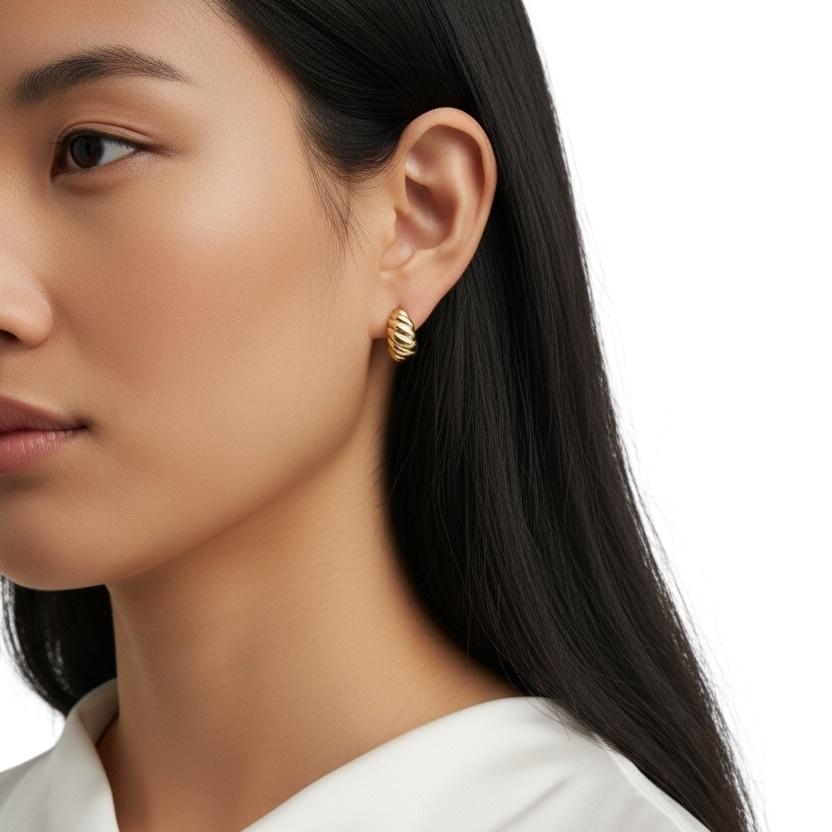 Croissant 15mm Stud Earrings in 18K gold-filled, view 5