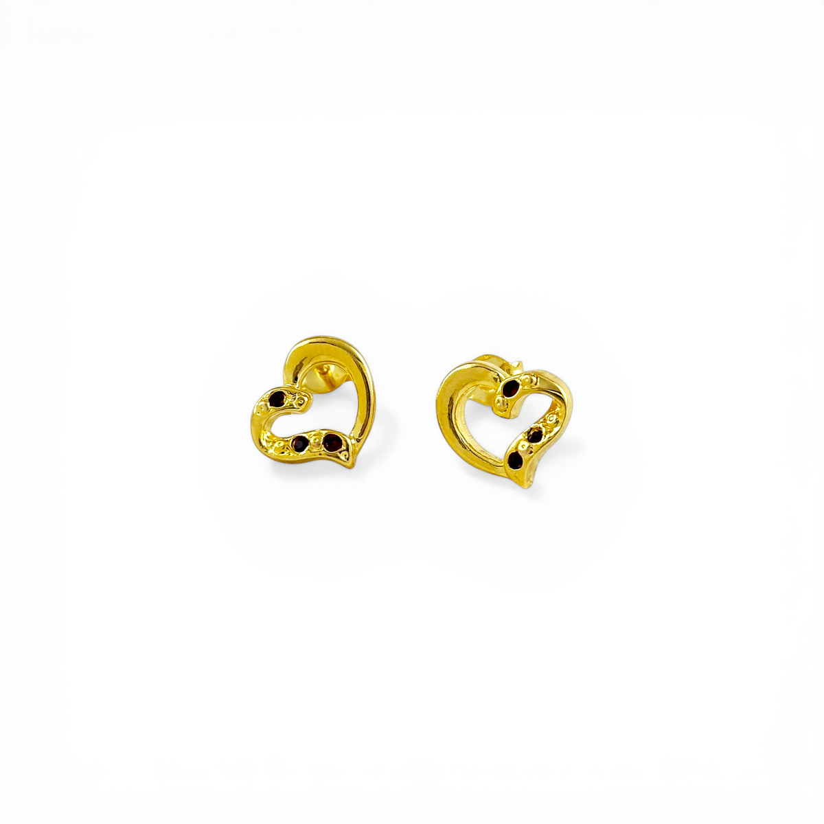 Hollow Heart with CZ 12mm Stud Earrings in 18K gold-filled, view 7