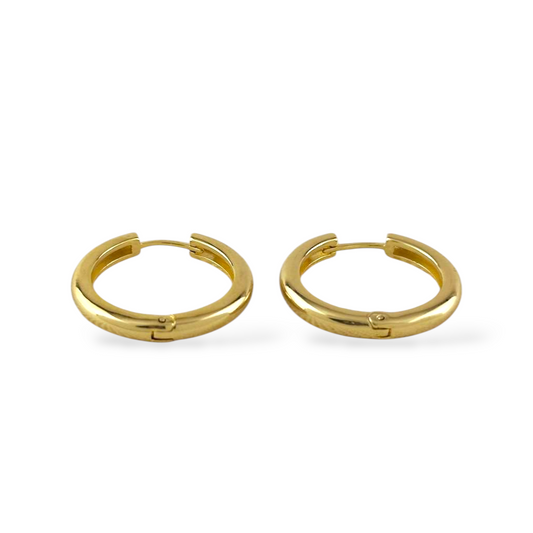 25mm Polished Hinged Huggie 18K Gold Filled Hoop Earrings