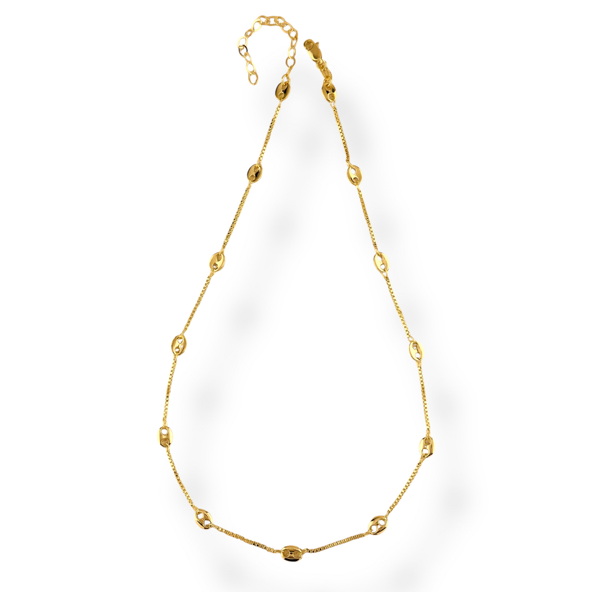 Box Chain Mariner Link Stations Necklace in 18K gold-filled