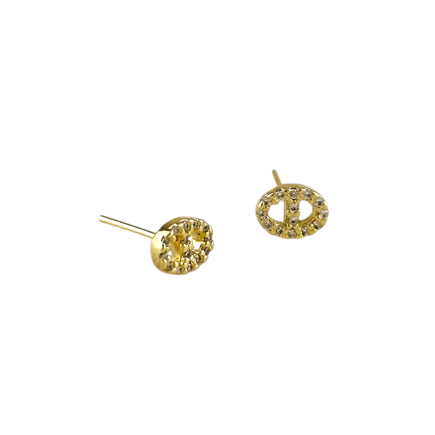 7x5mm Pavé CZ Mariner Link Stud 18k Gold Filled Earrings