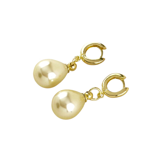 Pearl Drop Hoop 30mm 18K Gold Filled Earrings