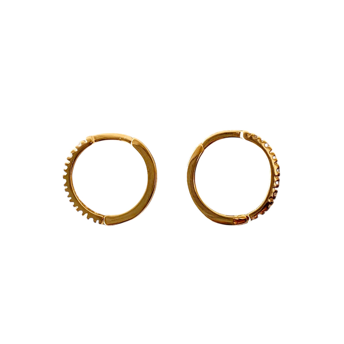 Slim CZ Huggie 15mm Hoop Earrings in 18K gold-filled, view 2
