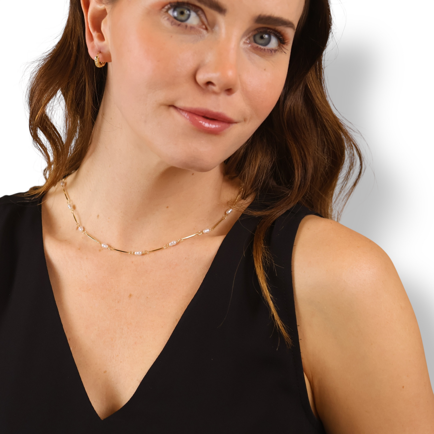 Pearl & Bar Station 18K Gold Filled Necklace