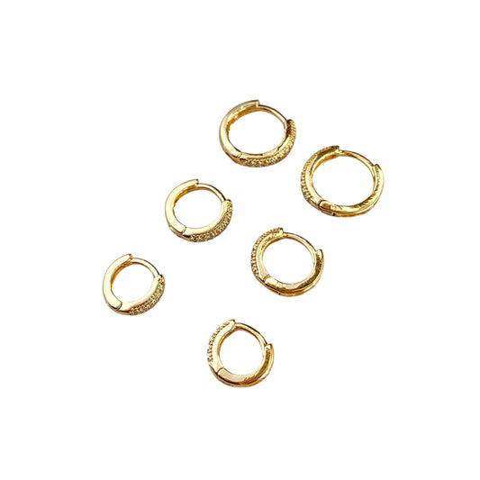 Clear CZ Huggie TRIO 18k Gold Filled Earrings