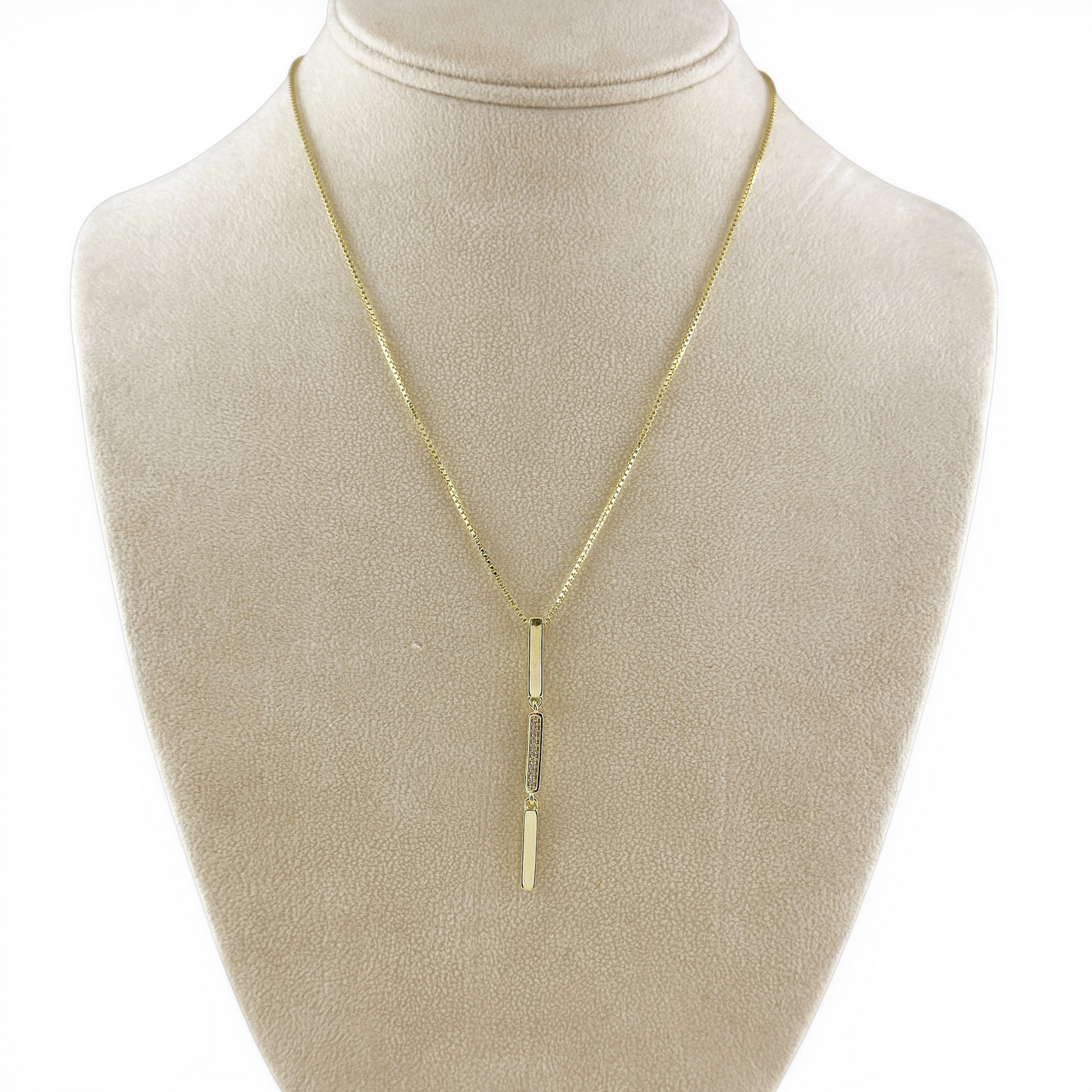 Triple Bar Pavé CZ Drop 18K Gold Filled Necklace
