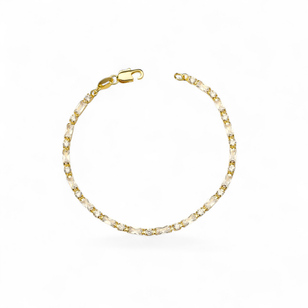 Round & Baguette CZ Riviera Bracelet in 18K gold-filled