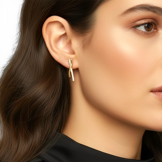 24mm Intertwined Bar Pavé CZ Drop 18K Gold Filled Earrings