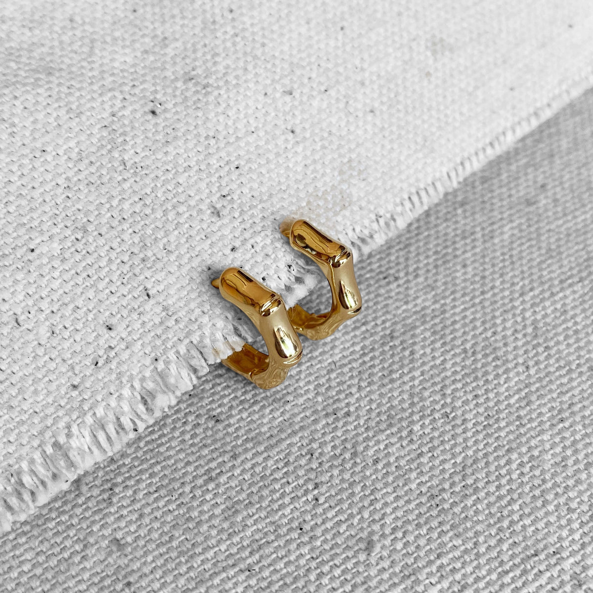 Bamboo Huggie 13mm Hoop Earrings in 18K gold-filled, view 8