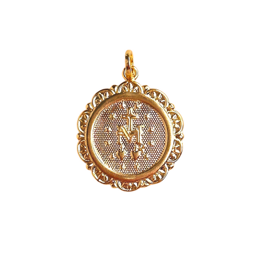 Fleur-de-Lis Miraculous Medal Double Sided 32mm 18K Gold Filled Pendant